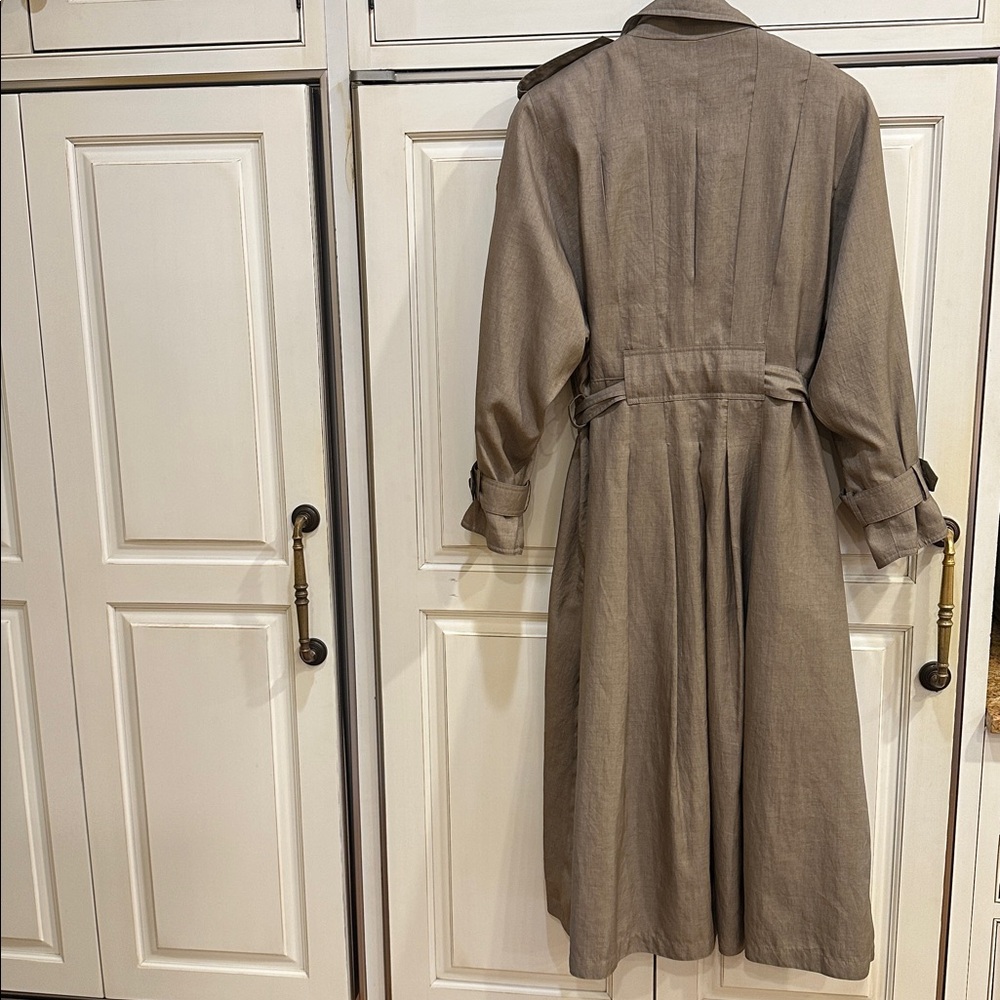 VINTAGE☔️J. GALLERY WOMENS SIZE 14 DARK TAN DOUBLE BREASTED LONG TRENCH COAT - Picture 6 of 11